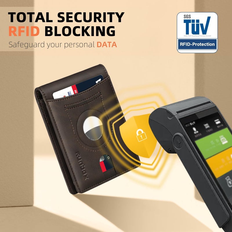 RUNBOX AirTag-Wallet-Mens-Slim-RFID Blocking Wallets Leather with Bill Compartment Air Tag Bifold Card Holder Wallet Gifts for Men Dad - Image 5